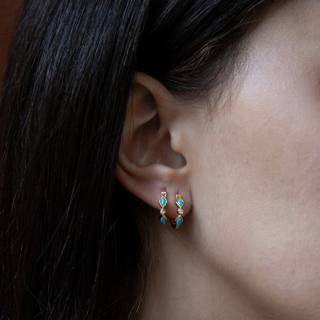 Turquoise Enamel Huggies