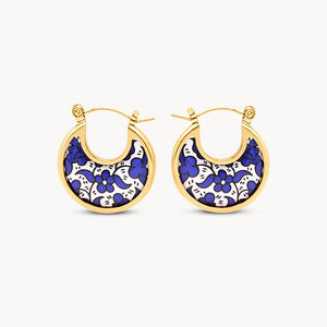 Blue Ceramic Disc Earrings