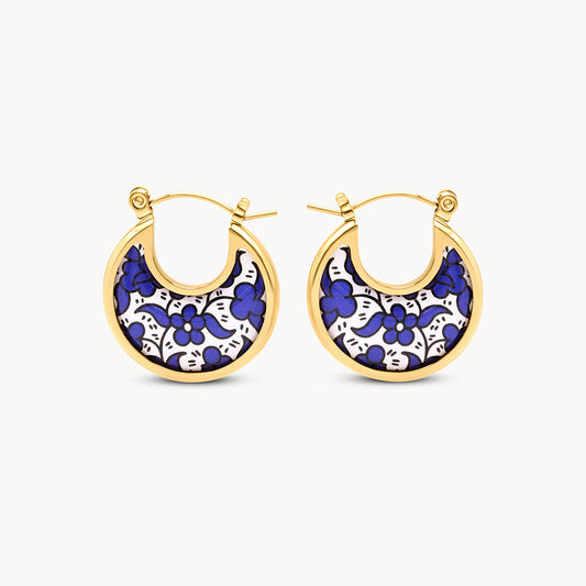 Blue Ceramic Disc Earrings